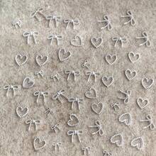 50Pcs Mini Bows Hearts For Nails, Small Tiny Bows Charms For Natural Short Nail Toe Nails Spring Summer Fairy Nails, Silvery Metal Alloy Heart Nail Charms For Makeup Eye Gems,Bows For Crafting Nail Supplies - Multicolor - View 11