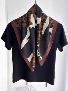 1 chiếc khăn quàng cổ in họa tiết da báo cao cấp, khăn quàng cổ giả lụa dành cho nữ, khăn quàng cổ nhỏ trang trí đa năng, thích hợp sử dụng hàng ngày. - Họa tiết da báo sô cô la caramel - Xem 2