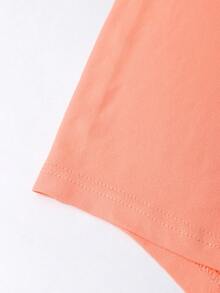 Minimalana Elegant Casual Fashion Off-Shoulder Design U-Neck Cropped Long Sleeve T-Shirt For Women, Spring/Summer - Orange - View 9