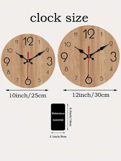 Pc 10 Inch/12 Inch Silent Quartz Wood Wand Klok No Ticking, Ideal Living Room, Bedroom, Kitchen, Office Artistic Home Bedroom Timepiece Room view 8