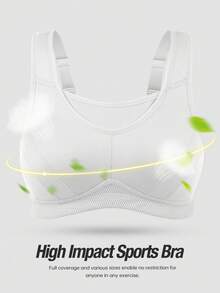 Wingslove 大码高强度运动文胸，女士款，无钢圈无衬垫全罩杯，宽肩带U型后背设计，透气舒适，适合跑步、健身房锻炼。 - 白色 - 查看 6