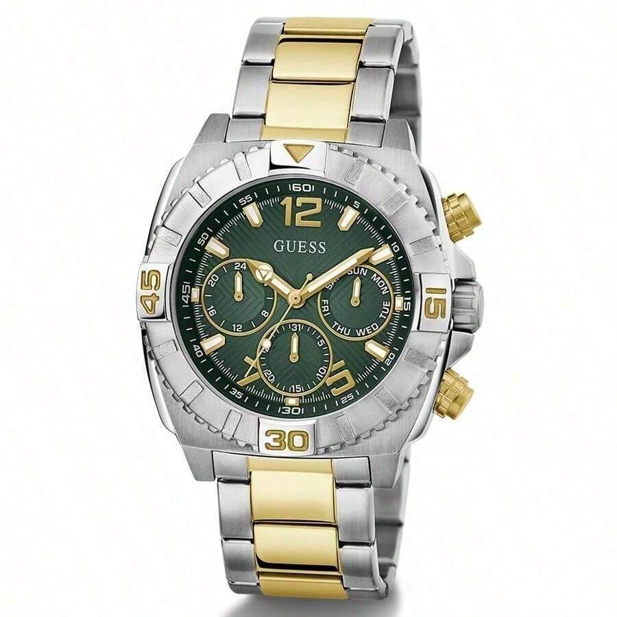 Guess Relógio Cronógrafo de Tração Masculino de Luxo Multifuncional a Quartzo GW0800G1 com Mostrador Verde e Pulseira de Aço Inoxidável, Adequado para Uso Diário, Roupa de Negócios, Decoração, Excelente Presente para Marido e Pai
