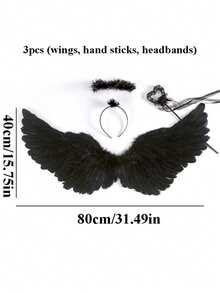 3 件套天使翅膀套装，适用于万圣节、光环头带和带羽毛翅膀的魔杖、女孩仙女服装装扮、圣诞派对照片道具 - 白色 - 查看 13