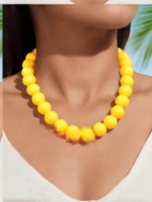 Conjunto de colar e brincos de contas de cor dopamina, 1 peça, moderno, exagerado e chamativo, de alta qualidade, adequado para uso diário feminino, banquetes e festas