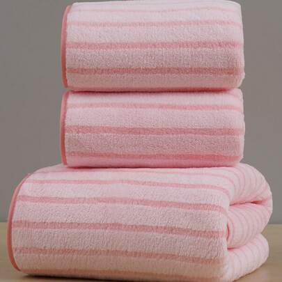 3/1 قطعة(قطع) منشفة حمام/وجه مخططة من الفليس المرجاني الماص، منشفة فليس مرجاني ناعمة وسريعة الجفاف للحمام والفندق والنادي الرياضي والسفر والهدايا والصالون والرياضة والخارج والشاطئ والمدرسة والعودة إلى المدرسة والسفر والمستلزمات المنزلية