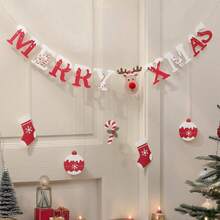 1 set Brad de Crăciun CRĂCIUN FERICIT, Reni, Moș Crăciun, Banner roșu pentru decorarea petrecerii cu cadouri, Ornament agățat cu pom-pom - Multicolor - Vizualizare 8