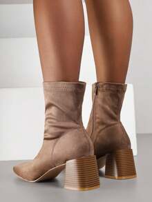 Botas de tobillo de punto suave - Botas casuales de mujer para otoño e invierno - Beis - Ver 4