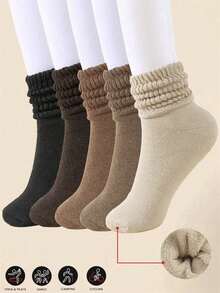 5 Pares de Meias Casuais Vintage, Meias Grossas de Lã Macias e Felpudas, Respiráveis e Absorventes de Suor, Presentes Perfeitos para Caminhada, Volta às Aulas, Halloween e Natal