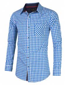 Camisa de hombre a cuadros de guinga, clásica de botones, blusas casuales - Azul - Ver 2