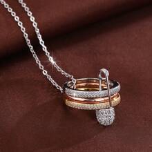 1 件女士项链，带三圈立方氧化锆吊坠设计，休闲节日礼物 - 彩色 - 查看 9