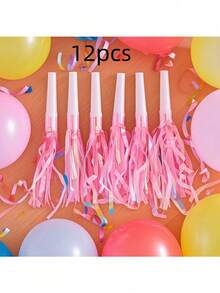 6 件套生日派对吹龙配流苏哨子、生日派对喇叭、全息流苏派对发声器 - 多色哨子，适合生日和活动庆祝活动，塑料彩虹发声器适用，派对装饰的最佳选择 - 粉色 - 查看 27