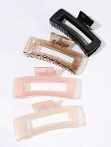 4pcs Glossy Solid Color & Leopard Print Extra Large Square Hair Claw Clips, Creaseless Ponytail Holder, High-End Hollow Shark Design, Suitable For Outdoor, Party, Holiday, Birthday, Ideal Gift Winter Hair Accessories Elegant Hair Clutch