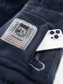 男士藏蓝色抓绒拉链连帽户外休闲长袖外套，秋冬季款 - 藏蓝色 - 查看 6