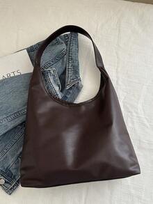 Vintage Casual Large Capacity Commuter Bag, 2-In-1 Shoulder Bag & Bucket Bag, Fashionable & Versatile, Solid Color, New Fashionable Big Bags For Women - Cà phê 2 - Xem 8