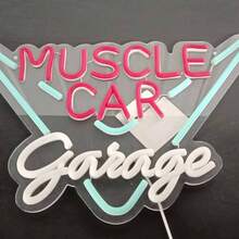 [USB Powered Muscle Car LED Sign] Muscle Car Garage LED Neon Sign - USB Powered, Polished Metal Finish For Man Cave, Bedroom,Live Streaming Room, Room Decor ,Bedroom Decor,Halloween,Christmas Decorations - White+Ice Blue+Red - View 11