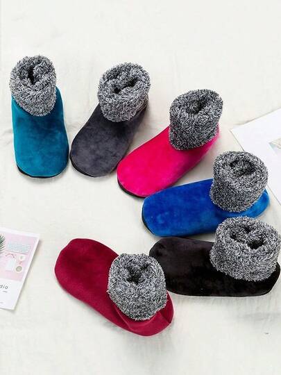 193D 女士冬季加厚绒边踝袜，保暖舒适，加厚内衬，柔软防滑鞋底，保暖家居袜，圣诞礼物