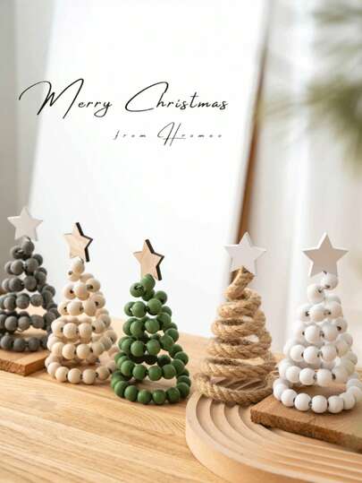 New Creative Nordic Style Christmas Tree Decor, Desktop Ornament, Beaded Christmas Tree, Iron Wire Star Christmas Tree, Home Decor, Nordic Style Christmas Tree Desktop Ornament, Mini Holiday Jute Rope Decor