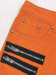 Men's Color Block Jeans, Fashionable Cargo Denim Pants, Multi-Pocket Zipper Slim Fit Camouflage Skinny Jeans