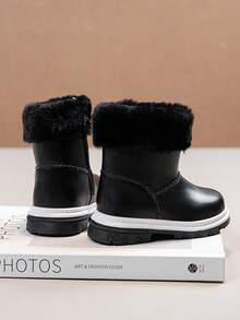 1 Paar süße Mädchen Kinder flauschige Mund bequeme leichte flache Schneestiefel mit Seitlichem Reißverschluss, geeignet für täglichen Outdoor-Einsatz im Herbst/Winter