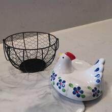 Zazumi Egg Basket 1pc Chicken Egg Holder, Fresh Egg Storage Basket Countertop,Decorative Ceramic Lid With Wire Basket,Holds 2 Dozen Egg - Multicolor - View 11