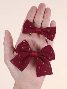 4pcs Red Fabric Bow Hair Clips For Girl, Pastel Colored Hair Bows Decor With Golden Polka Dot, Soft Daily Wear Hair Barrettes, Sweet Girls Hairpins, Teens Hair Accessories