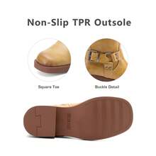 Women's Motorcycle Boots Side Zipper Knee High Boots Square Toe Chunky Low Heel Buckle Decorated Biker Fashion Stylish Riding Boots Festival Dresses For Woman - 黃色 - 查看 4