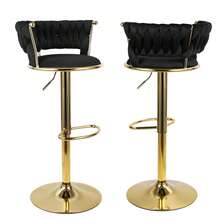 Nalupatio Set di 2 sgabelli da bar di lusso con rivestimento in velluto, schienale e poggiapiedi - altezza regolabile e girevole, con base in metallo dorato