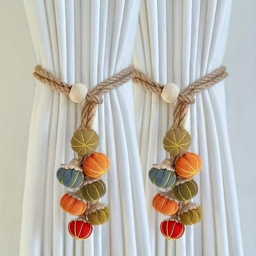 1/2 piezas Sujetacortinas de estilo bohemio, de unicolor/calabaza colorida, adecuados para la decoración de cortinas de ventanas en el hogar y la oficina