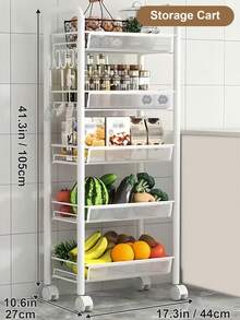 Storage Cart With Drain Basket, Mobile Shelving Unit Rolling Utility Cart, White Rolling Cart, Rolling Pantry Organizers, Kitchen Organizer, Organization For Living Room, Bathroom, Kitchen Office, Black, Home Decor, Party & Christmas Storage - 白色 - 查看 9