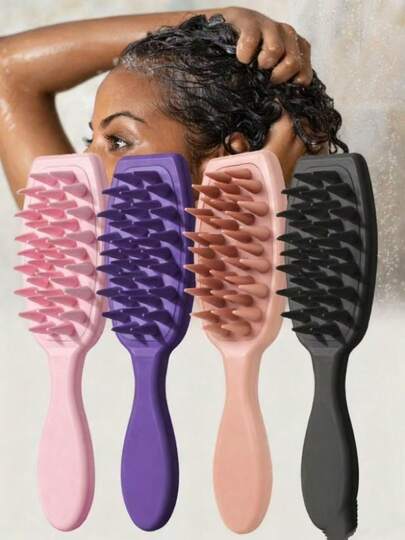 1pc Shampoo Brush Scalp Massager Comb, Silicone Hair Scrubber With Long Handle For Hair Growth And Dandruff Removal, For Home Use Hair Brush Comb(Pink Black Brown Purple) ,Hair Styling Kit ,Hair Tool Kit ,Hair Styling Tools Hair Accessories