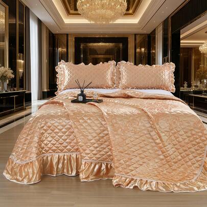 1pc European Luxury Jacquard Quilted Bedspread Set, 1 Bedspread & 2 Pillow Shams