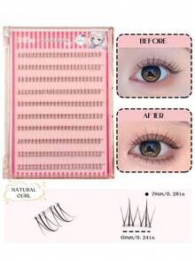 Asiteo 120片C型卷翘火焰状下睫毛，柔软自然，适合新手，无需胶水，氧气女孩风格，可爱清新卡通系列分段式下假睫毛