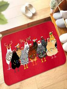 1pc New Christmas Chicken Pattern Doormat, Suitable For Living Room, Bedroom, Indoor - Machine Washable - Flannel Material, Delicate Wrap, Skin-Friendly, No Pilling, Slightly Water-Resistant Easy Care, Odorless - Ideal For Home Decor, Room Decoration