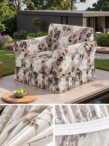 1pc Ruffled Stretch Sofa Cover, Soft & Comfortable, Printed Stretch Furniture Protector, Multiple Sizes Available,Fall Decor,Autumn Decor,Room Decor - Coffee Brown - View 9