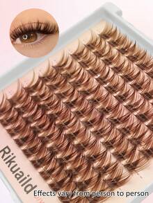 Rikuaild 80片装 D型卷翘蓬松棕色轻盈簇状假睫毛，浓密丰盈，自然棕色妆效，柔软舒适，适合在家DIY嫁接睫毛，睫毛簇，单根假睫毛 - D - 查看 6