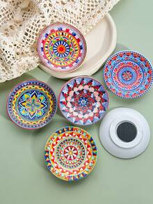 1pc Vintage Bohemian Symmetrical Floral Pattern Embossed Gold Foil Ceramic-Look Refrigerator Magnet, Home Decor, Photo Memo Board, Storage, Birthday Gift