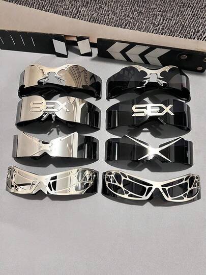 Women's & Men's Futuristic Cyberpunk-Style Y2K Glasses With One-Piece Lens - Fashion Glasses, Fashion Glasses & Decorative Eyewear For Dance Parties, Halloween, Suitable For Men & Women