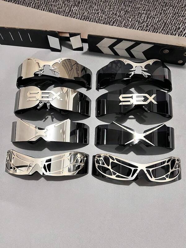 Women's & Men's Futuristic Cyberpunk-Style Y2K Glasses With One-Piece Lens - Fashion Glasses, Fashion Glasses & Decorative Eyewear For Dance Parties, Halloween, Suitable For Men & Women