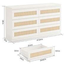 mteryoing Modern Rattan 6-Drawer Dresser For Bedroom - Slim Wooden Chest Of Drawers, Durable Freestanding Storage Organizer Cabinet For Living Room And Entryway - trắng - Xem 3