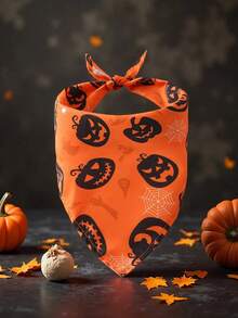 1pc Devil Pumpkin Pattern Comfortable Triangle Pet Bandana/Scarf, Suitable For Small, Medium, Large Dogs Halloween Gifts And Decorations For Dogs