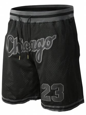 Men's Basketball Shorts 23 Black Embroidered Zipper Pocket Training Casual Sports Shorts