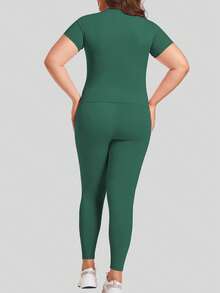 Plus Size Women's Sports Short-Sleeved Trousers Suit Comfortable Yoga Suit - Green - View 2