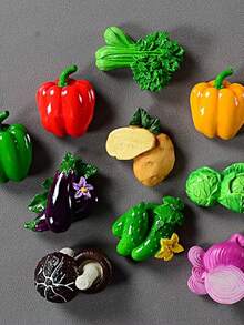 11pcs Cartoon Fruit & Vegetable Style Magnetic Resin Fridge Magnets, Natural Style Magnetic Fridge Stickers, Cute Decorative Pieces For Office Desk, Kitchen, Whiteboard, Storage Cabinet, Dishwasher, Home Decor, Valentine's Day Gift, Random Style - Multicolor - View 7