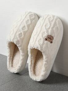 أحذية منزلية كرتونية دب خريفية/شتوية، أحذية منزلية مبطنة دافئة ذات قاع ناعم مسطح للجنسين