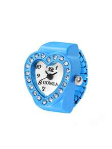 1pc Personalized Cute Y2K Hot Girl Nachtclub Styles Colorful Heart-Shaped Inlaid Rhinestone Readable Time Elastic Adjustable Finger Watch Rings For Women Couples Vintage Gift Funky Goth Pink, Blue, Green, Red, Silver, Gold Clock Rings Prom Accessories Jewelry