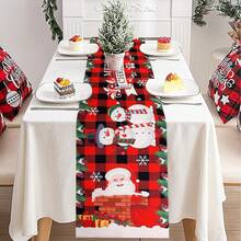 1pc Christmas Table Runner,Santa Claus Christmas Decorations Table Runner Red Merry Xmas Table Runner Buffalo Check Plaid Party Decor Winter Holiday Kitchen Dining Table Decoration For Indoor Home