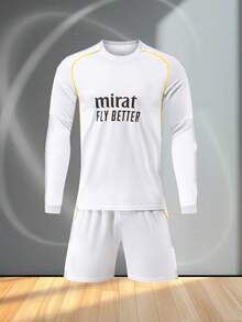 2pcs Men's Customizable Graphic Sports T-Shirt + Shorts Set, Suitable For University Football Team Uniforms, Spring/Summer - White - View 3