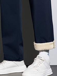 2 Pieces Set, Men's Winter Lamb Wool Warm Pants, Casual Straight Leg Pants With Zipper Pockets And Drawstring, Comfortable And Easy To Match.