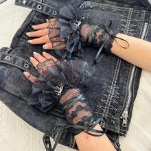 1 par de guantes de malla transparente con ribete de encaje, estilo lolita, adecuados para usar en verano o como puños de manga, decorados con elemento de lazo JK, disponibles en 4 estilos, que simbolizan un estilo dulce y soñador, un atuendo personal único y amor por la subcultura lolita - Multicolor - Ver 6