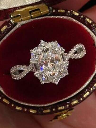 1 pieza Anillo abierto de lujo con cubic zirconia con diseño de huevo de paloma, elegante y versátil, anillo de nudillo cruzado de alta gama, adecuado para uso diario